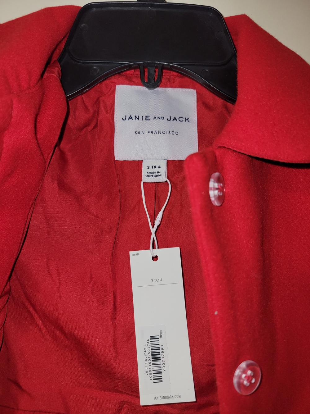 Janie and Jack Red Bow-Front Pea Coat - Picture 2 of 4
